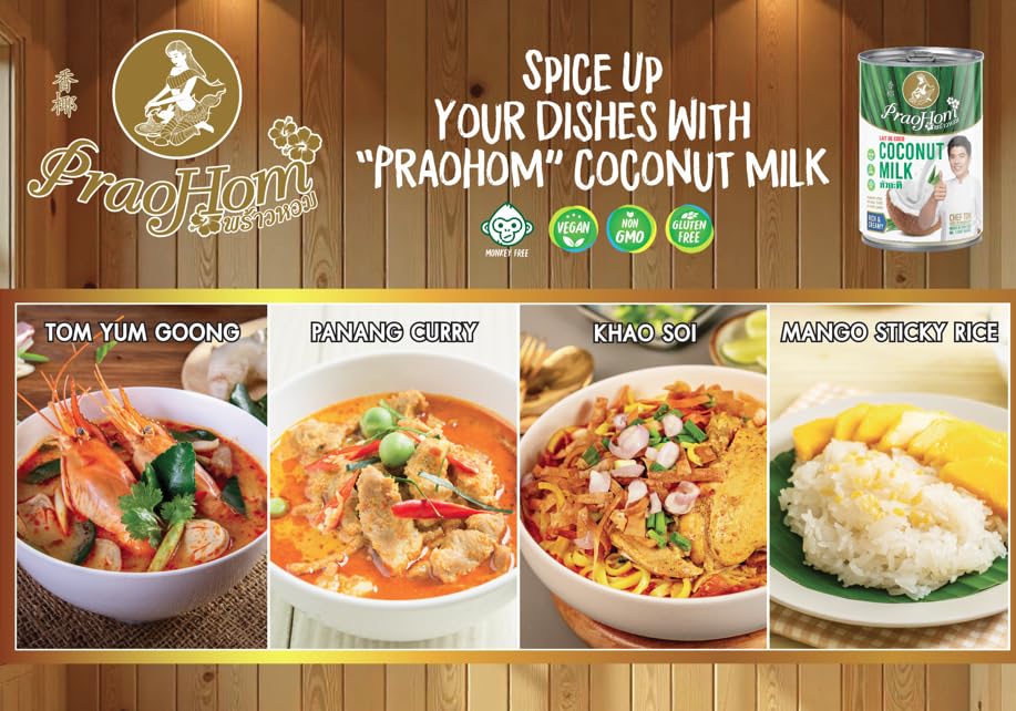 PRAOHOM Coconut Milk - Plant-Based Dairy Free Alternative - 8.5 Fl Oz (Pack of 6) - No Added Sugar - Ideal for Cooking and Baking
