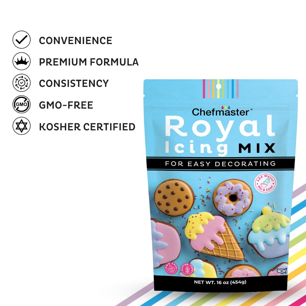 Chefmaster White Royal Icing Mix, Decorating Cookies, Making Cake Decorations, Extra Smooth & Versatile, Just Add Water, Non-Gmo