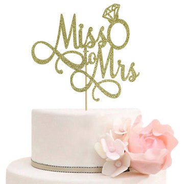 Miss To Mrs Cake Topper, Glitter Wedding Engagement Bridal Shower Bachelorette Party Decorations Supplies, Gold