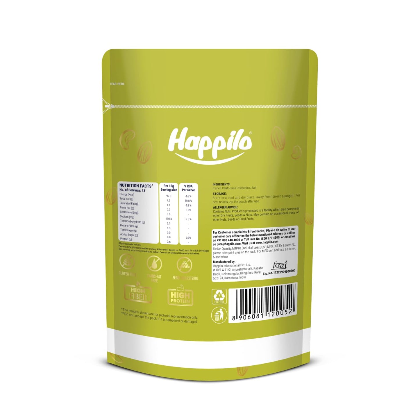 Happilo Enhanced Californian Roasted And Salted Pistachios, 200G