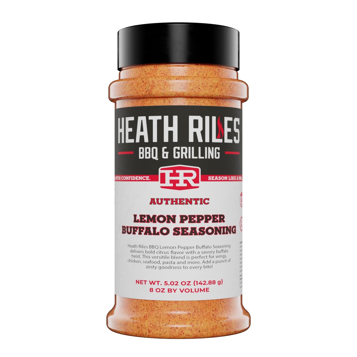 Heath Riles BBQ Rub - Lemon Pepper Buffalo Seasoning, 8 oz, Champion Recipe for Smoking & Grilling