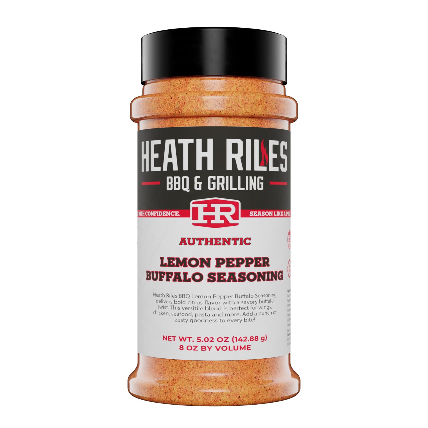 Heath Riles BBQ Rub - Lemon Pepper Buffalo Seasoning, 8 oz, Champion Recipe for Smoking & Grilling