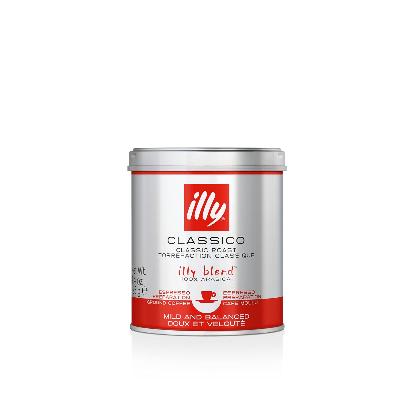 Illy Ground Coffee Espresso - 100% Arabica Coffee Ground – Classico Medium Roast - Notes Of Caramel, Orange Blossom & Jasmine - Rich Aromatic Profile - No Preservatives – 4.4 Ounce, 12 Pack