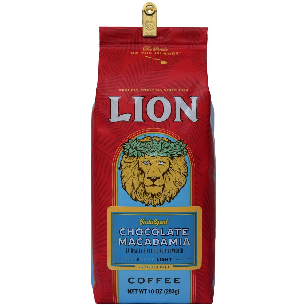 Lion Coffee, Chocolate Macadamia Flavor, Light Roast - Ground, 10 Ounce Bag