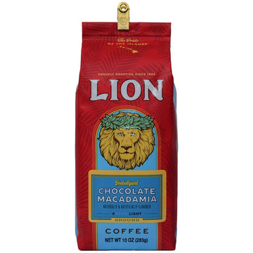 Lion Coffee, Chocolate Macadamia Flavor, Light Roast - Ground, 10 Ounce Bag