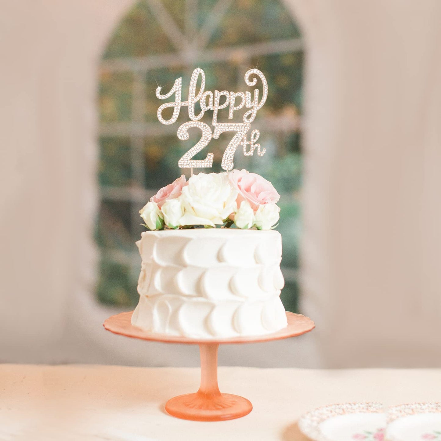 Happy 27Th Birthday Decorations,27Th Birthday Gold Rhinestone Cake Topper - Cheers To 27 Years Old Bday Party Metal Sparkly Cake