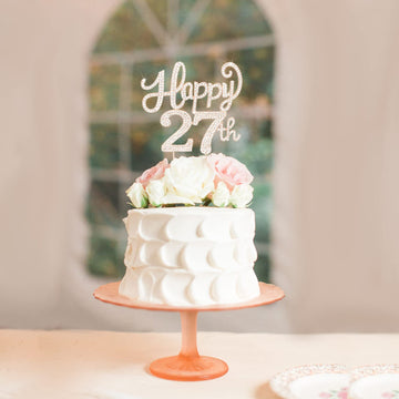 Happy 27Th Birthday Decorations,27Th Birthday Gold Rhinestone Cake Topper - Cheers To 27 Years Old Bday Party Metal Sparkly Cake