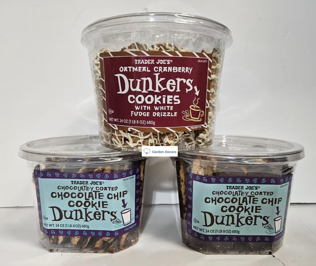 Trader Joe 1 Dunkers Oatmeal Cranberry Cookies and 2 Chocolatey Coated Chocolate Chip Cookie (Three Tubs)