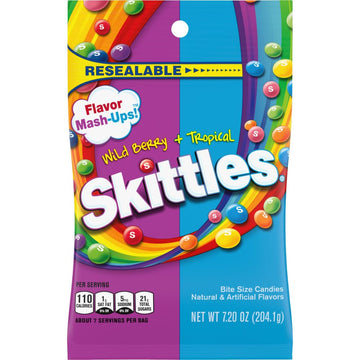 SKITTLES Tropical Flavor Mash-Ups, Wild Berry & Tropical Candy, Bagged Candy, 7.2 Ounce (12 Bags, Pack of 12)