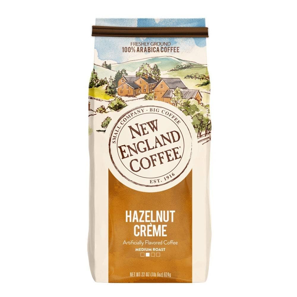 New England Coffee Hazelnut Crème Medium-Roast Ground Coffee, 22-Ounce Bag, Sweet & Nutty Flavor