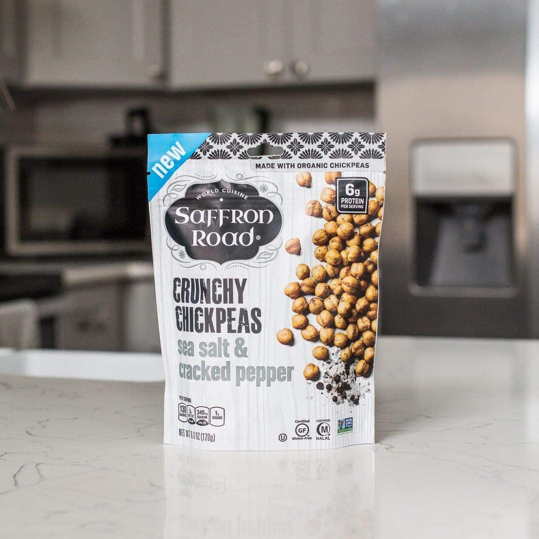 Saffron Road Organic Sea Salt And Cracked Pepper Crunchy Roasted Chickpea Snacks- 5.4Oz 6-Pack, Gluten Free, Non-Gmo, Vegan Drie