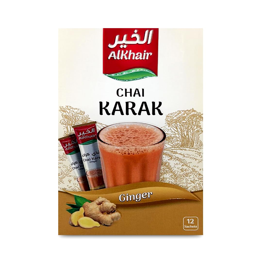 Al Khair Karak Chai Tea Latte with Ginger – Instant Tea, 12 Sachets, 240g Total, Model: fba-alkhair-karak-tea-ginger-180