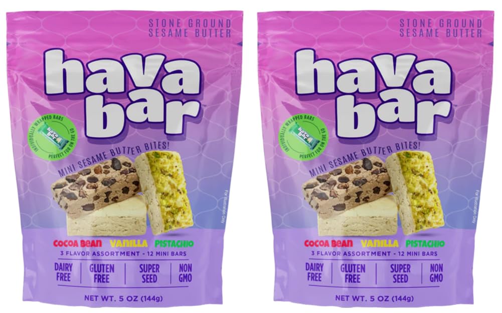 Galil Mini Halva Bars Sesame Butter Bites | Non-GMO Halva | Hava Bar - Individually Wrapped Cocoa, Vanilla and Pistachio Halva B
