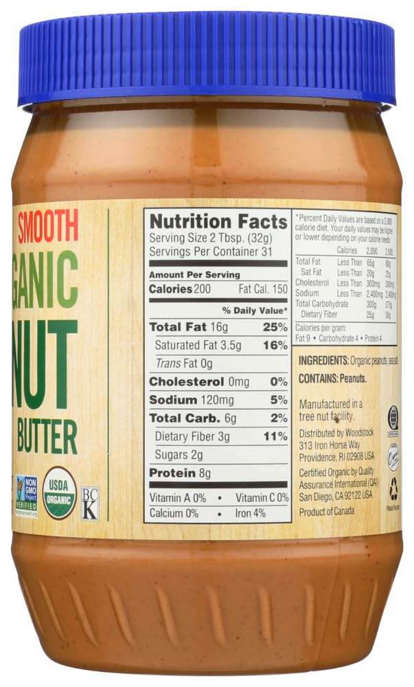 Woodstock Organic Smooth Peanut Butter, Salt Added, 35 Oz
