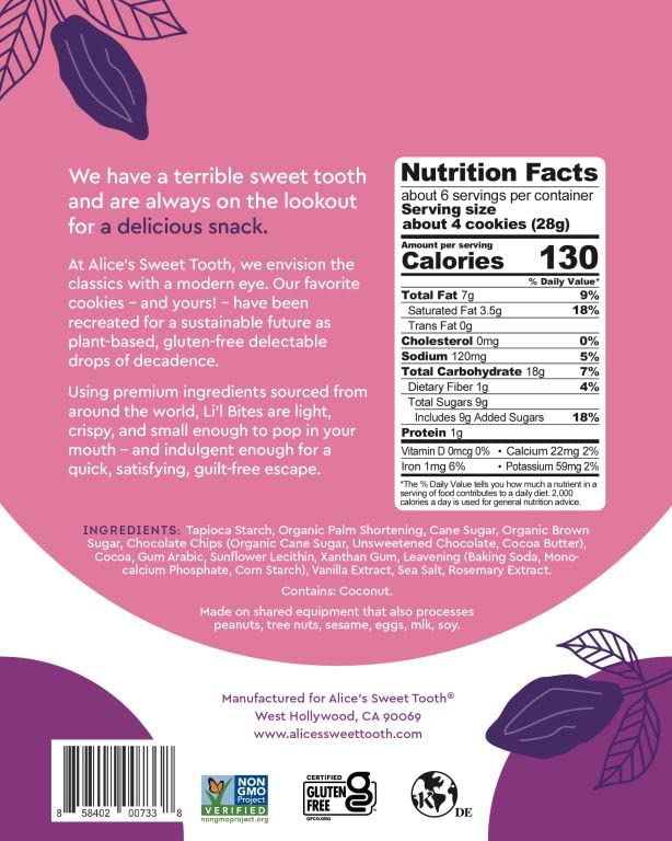 Alices Sweet Tooth Double Chocolate Cookie Bites - Gluten-Free, Vegan, Crunchy Mini-Cookies - 5.5 oz