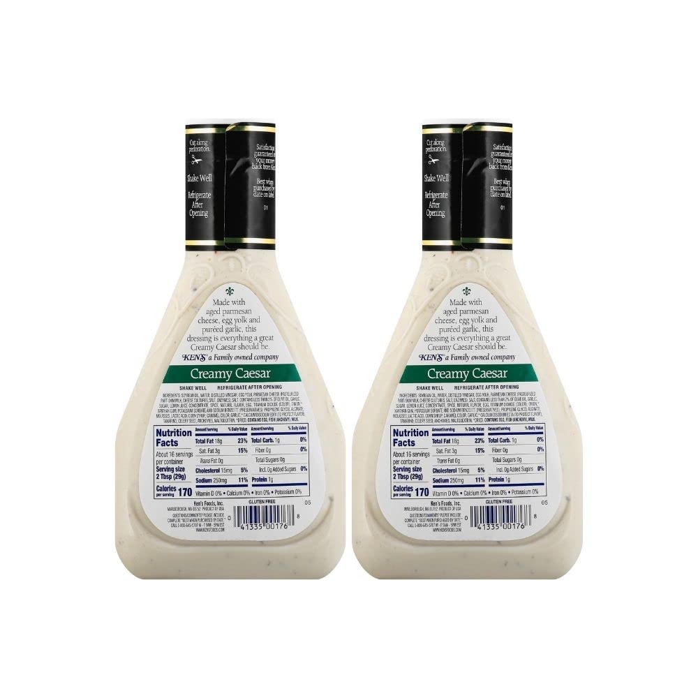 Kens Steakhouse Dressing, Creamy Caesar Dressing, Gluten Free Dressing For Salads Or Spreads, 16 Fl Oz Bottle (Pack Of 2)