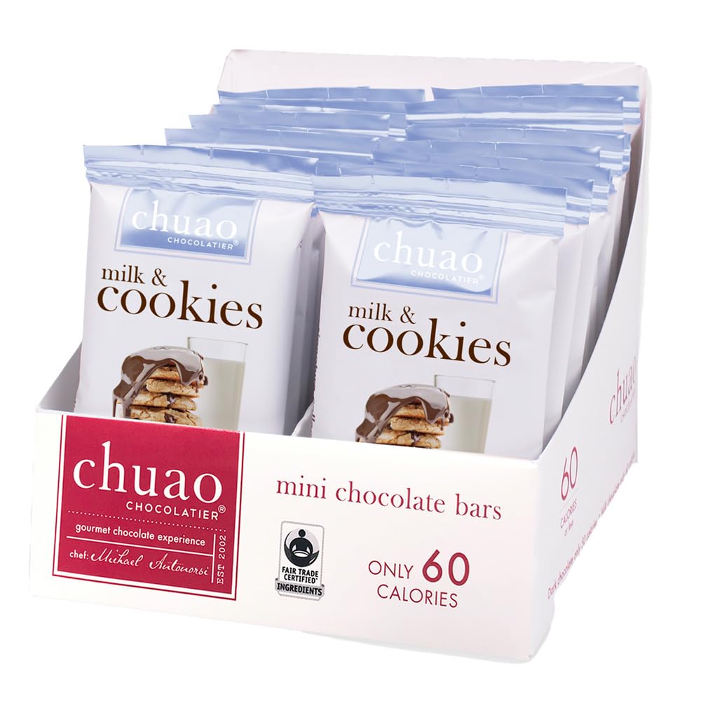 Chuao Chocolatier Milk & Cookies Chocolate Mini Bars, Gourmet, 24 Pack (0.39 oz each)