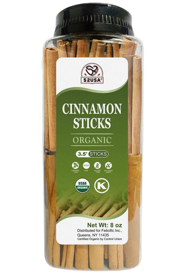 52USA Organic Cinnamon Sticks, Cinnamon 8oz (226g), Cinnamon Sticks Whole, 100% Raw, USDA & Kosher Certified, Gluten Free, Non-G