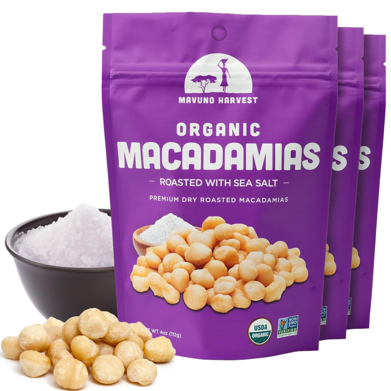 Mavuno Harvest Organic Roasted Macadamia Nuts with Sea Salt | Dry Roasted Whole Macadamia Nuts | Vegan, Non GMO Healthy Snacks f