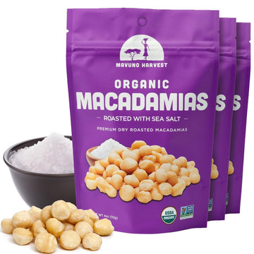 Mavuno Harvest Organic Roasted Macadamia Nuts with Sea Salt | Dry Roasted Whole Macadamia Nuts | Vegan, Non GMO Healthy Snacks f
