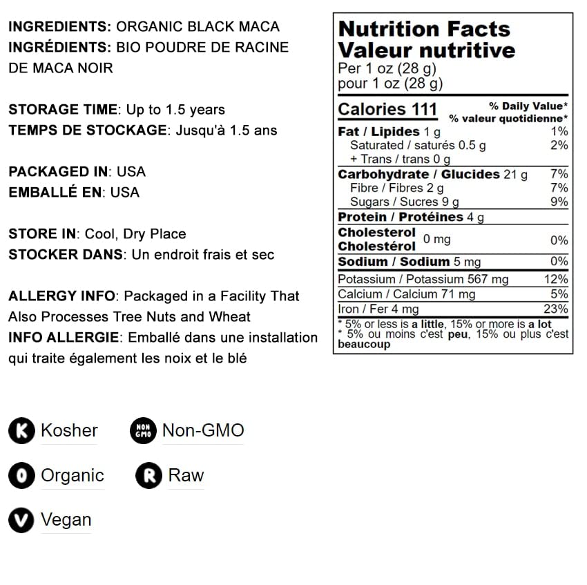 Food To Live Organic Black Maca Powder, 2 Pounds Raw Ground, Non-Gmo, Kosher, Fine Flour, Bulk