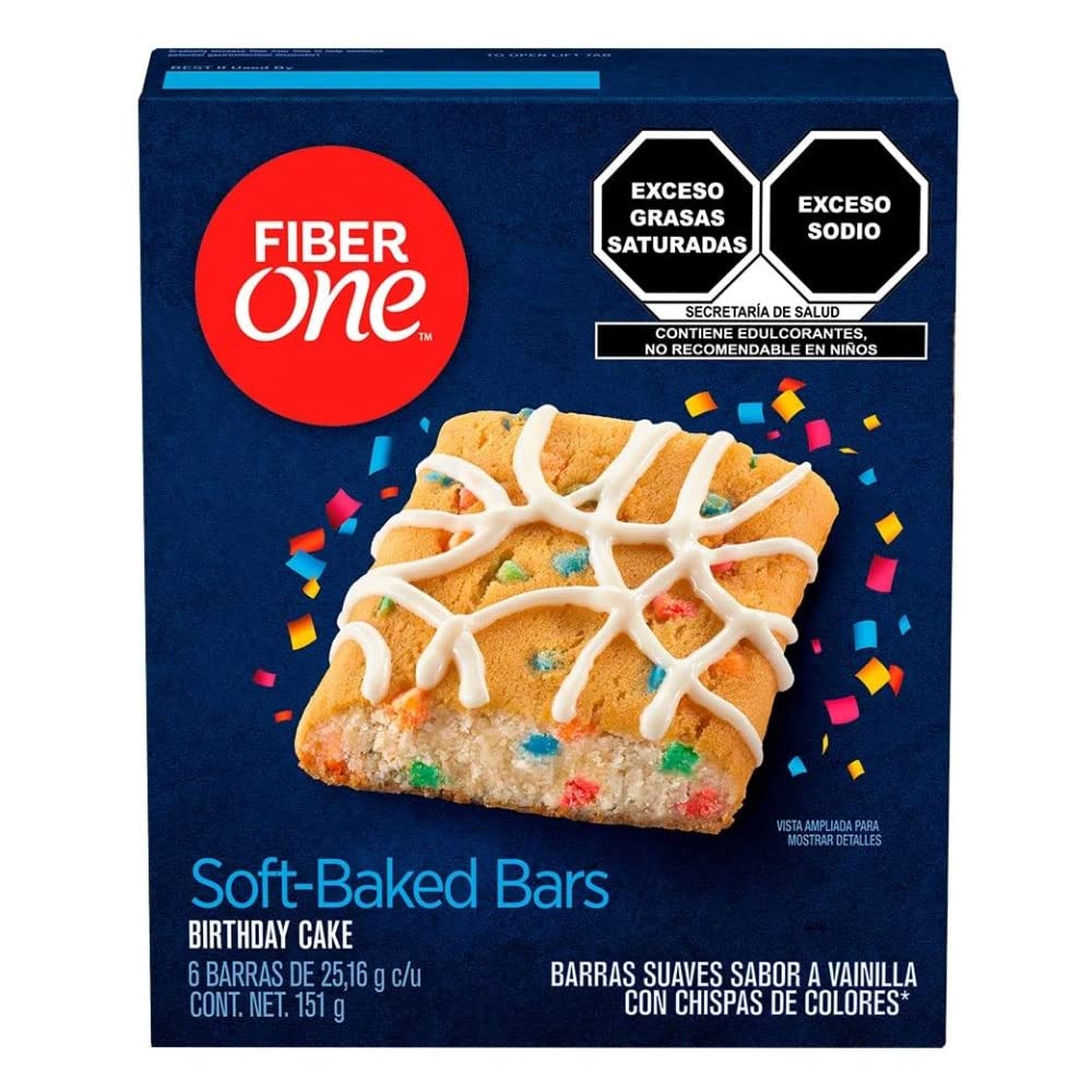 Fiber One 70 Calorie Soft-Baked Bars, Birthday Cake, Snack Bars, 18 Ct