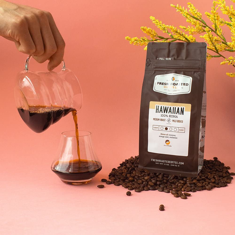 Fresh Roasted Coffee, 100% Hawaiian Kona, 12 Oz, Medium Roast, Kosher, Whole Bean