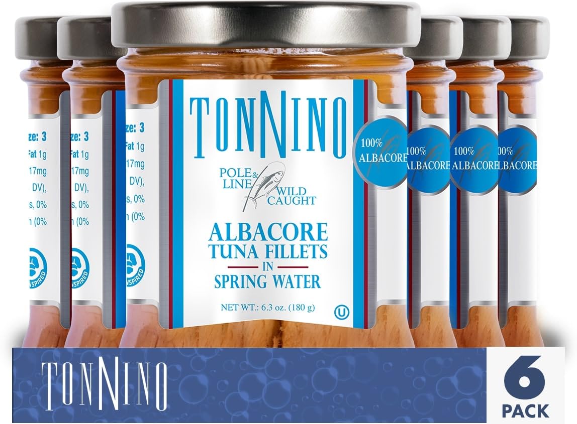 Tonnino Tuna Fish Albacore - Spring Water - Pack Of 6 - Alternative To Salmon - Protein Snacks - Ready To Eat Meals
