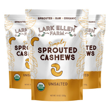Lark Ellen Farm Whole Cashews, Unsalted Raw Sprouted Nuts, Certified Usda Organic, Gluten-Free, Vegan Snacks (10 Oz, 3 Pack)