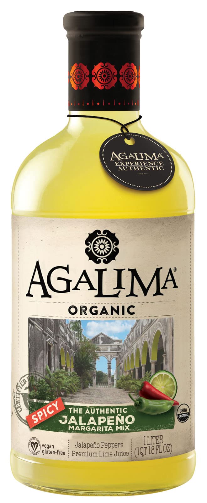 AGALIMA Organic Spicy Jalapeno Margarita Drink Mix, All Natural, 1 Liter (33.8 Fl Oz), Glass Bottle