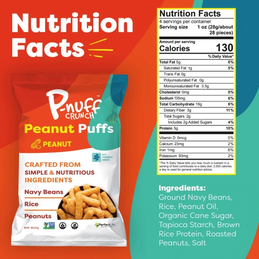 P-Nuff Peanut Butter Puffs - Healthy Vegan Snacks, High Protein, Gluten Free, 4 Oz Bag (Pack of 15)