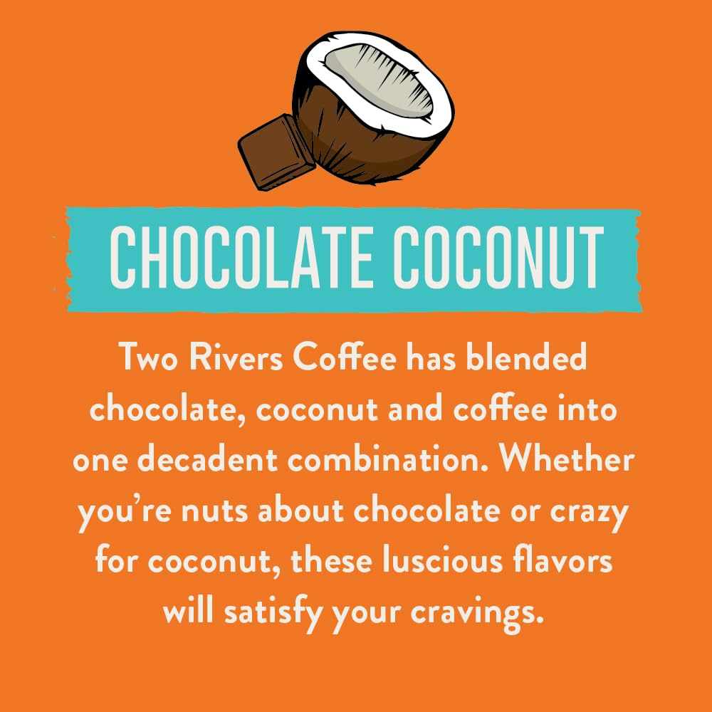 Two Rivers Coffee Chocolate Coconut Flavored Ground Coffee, Perfectly Balanced, Always Smooth, Made With 100% Arabica Beans - Fl