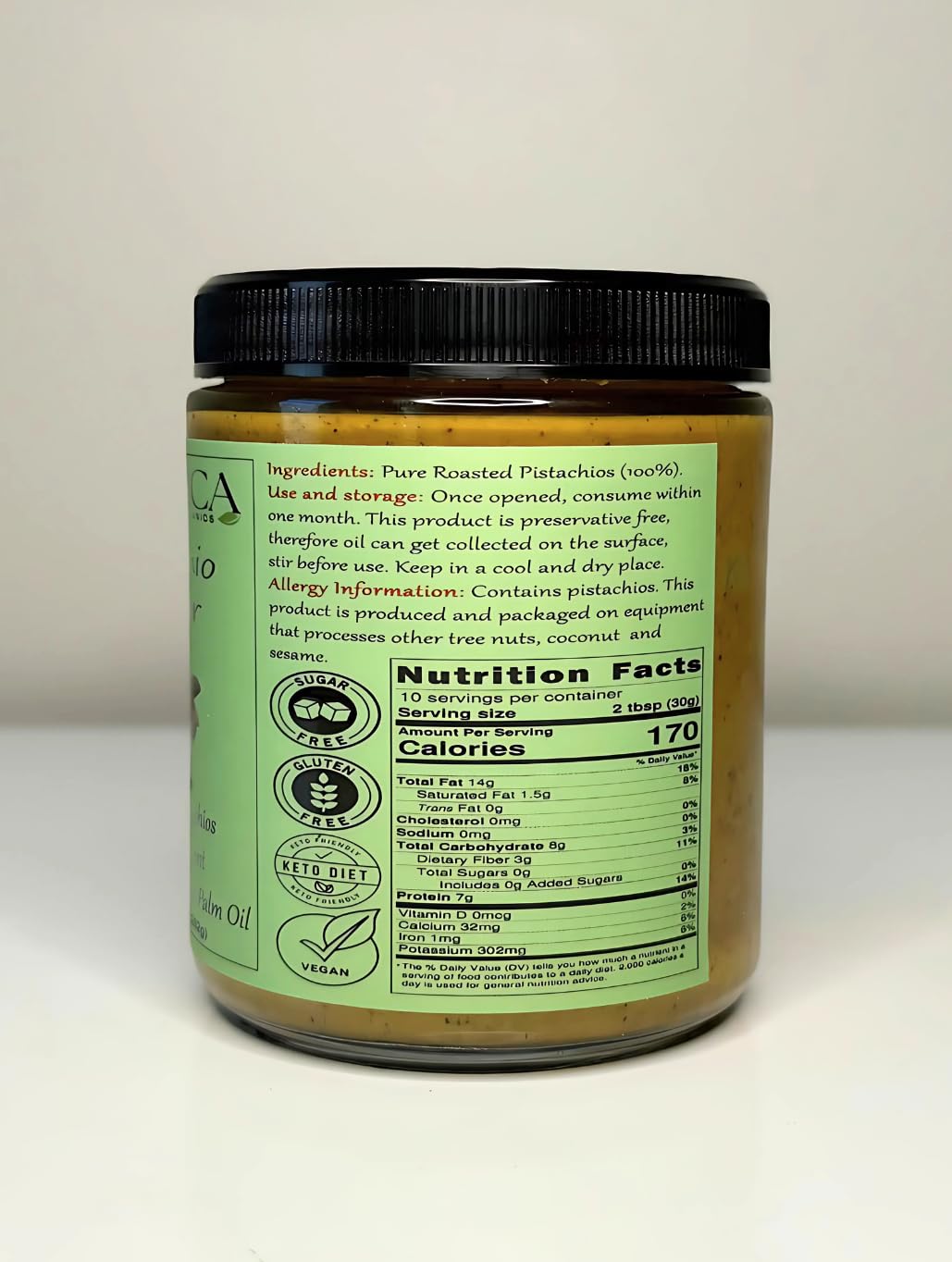 Nutrica Organics 100% Pure Pistachio Butter, No Additives, Vegan, 9.25oz - Ideal for Dubai Chocolate with Knafeh, Plant-Based Protein