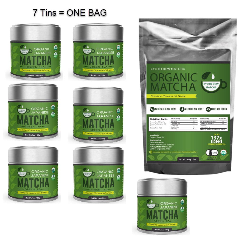 Kyoto Dew Matcha Organic Ceremonial Japanese Matcha Green Tea Powder – 7 oz – Stone-Ground, First Harvest