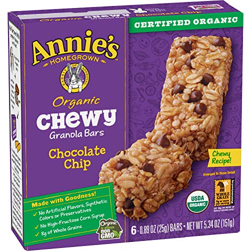 Annies Organic Chewy Granola Bars, Chocolate Chip, 6 Bars, 0.89Oz Each