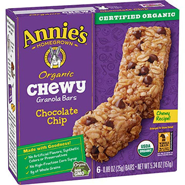 Annies Organic Chewy Granola Bars, Chocolate Chip, 6 Bars, 0.89Oz Each
