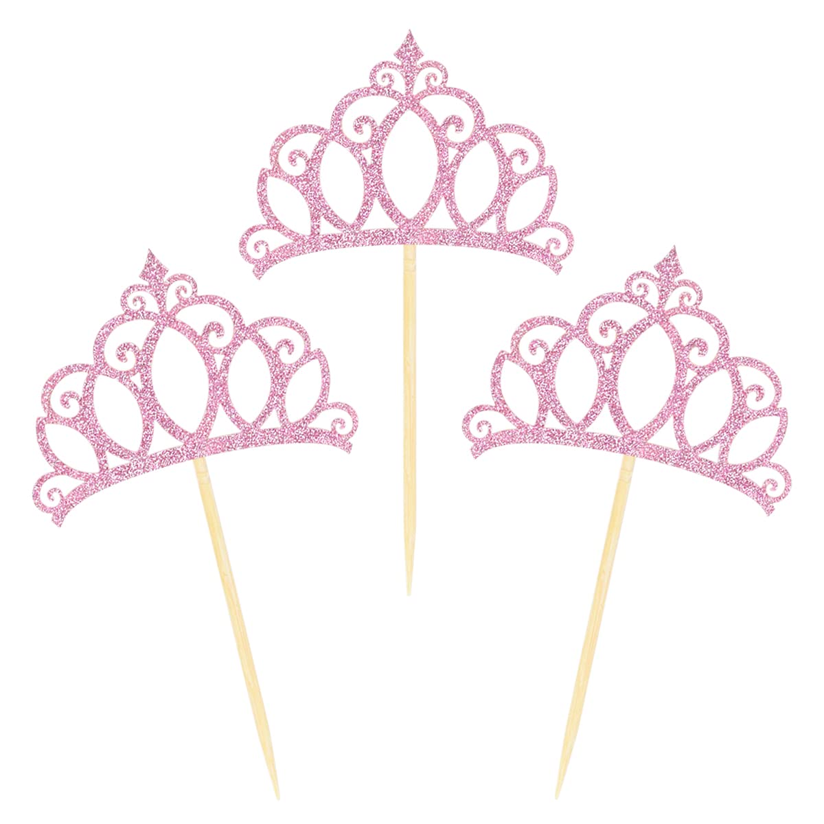 Donoter Cupcake Toppers 24 Pieces Pink Princess Crown Cardstock for Birthday Baby Shower Party Decorations