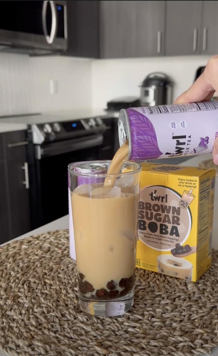 Twrl Brown Sugar Boba Bubble Tea Toppings - Taiwanese Boba Pearls, Cafe-Style Tapioca Milk Tea Topping, Instant - Perfect for Mi
