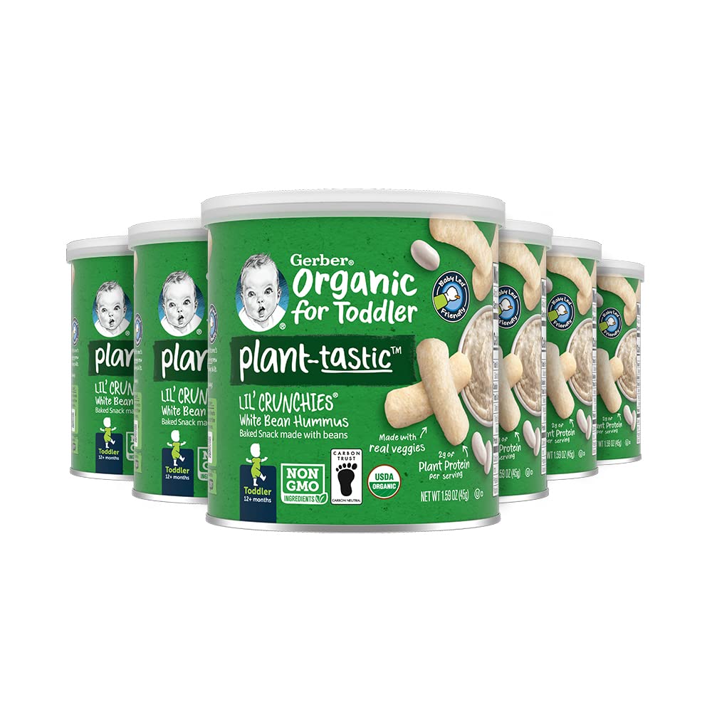 Gerber Snacks For Baby Organic Lil Crunchies, Plant-Tastic, White Bean Hummus, 1.59 Ounce (Pack Of 6)