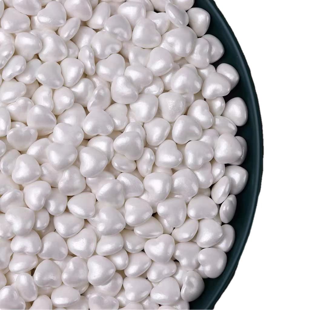 White Sprinkles,Heart-Shaped Cake Sprinkles 130G 4.6Oz Cookie Sprinkles,Sugar Pearl, Edible Candy Pearls For Cake Cupcake Decora