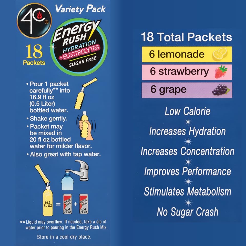 4C Energy Rush PSD Variety Pack Stix - Lemonade/Strawberry/G  - 18ct (0.28 Ounce Each)