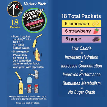 4C Energy Rush PSD Variety Pack Stix - Lemonade/Strawberry/G  - 18ct (0.28 Ounce Each)