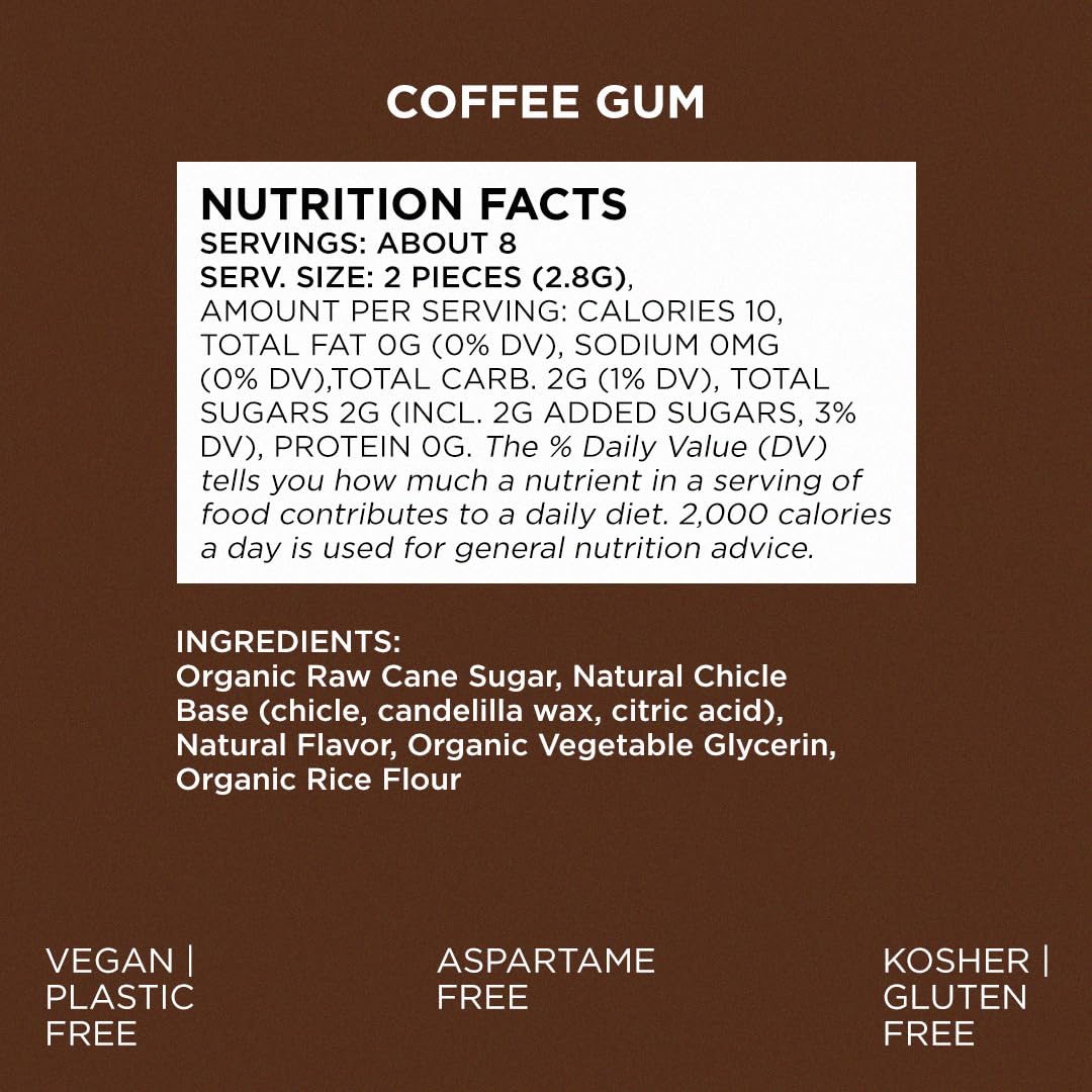 SIMPLY Gum Coffee, Plastic-Free Natural Chewing Gum, 6 Pack (90 Pieces) | Vegan, Kosher, Non GMO, Aspartame Free and Sorbitol Fr