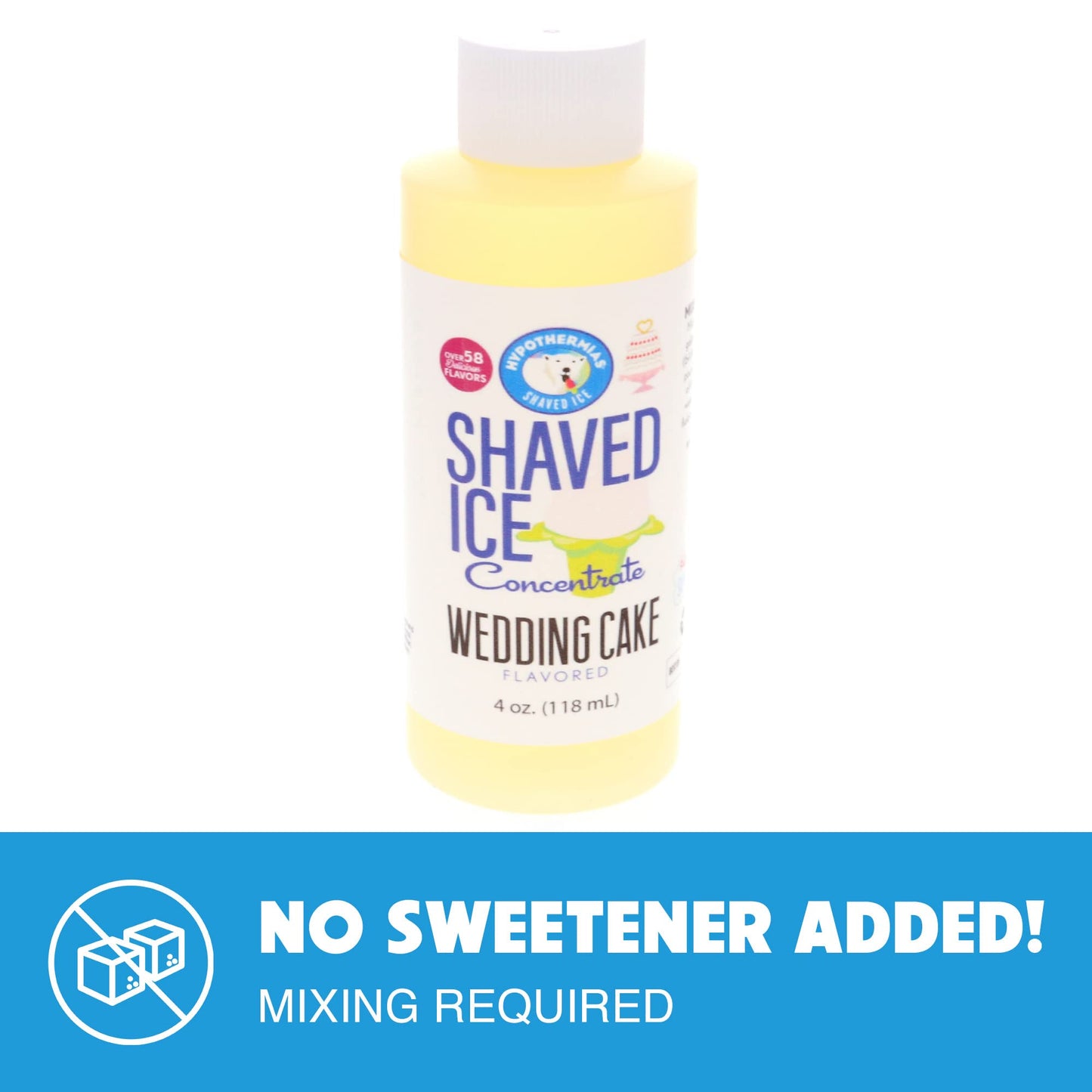 Hypothermias Shaved Ice And Snow Cone Syrup Unsweetened Flavor Concentrate - 4 Fl Oz - Makes 1 Gallon Of Ready To Use Syrup - We