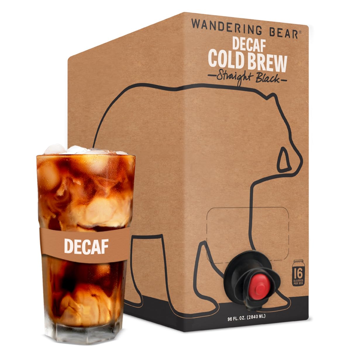 Wandering Bear Decaf Cold Brew Coffee On Tap, 96 Fl Oz - Extra Strong, Smooth, Unsweetened, Shelf-Stable, And Ready To Drink Ice