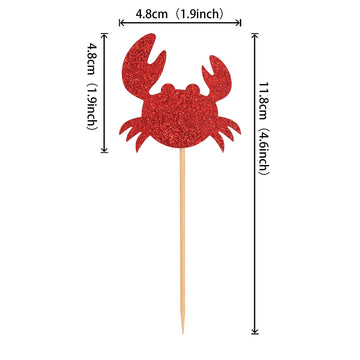 24 Pcs Crab Cupcake Toppers Red Glitter Ocean Crab Cupcake Picks Seafood Ocean Animal Theme Baby Shower Kids Birthday Party Cake