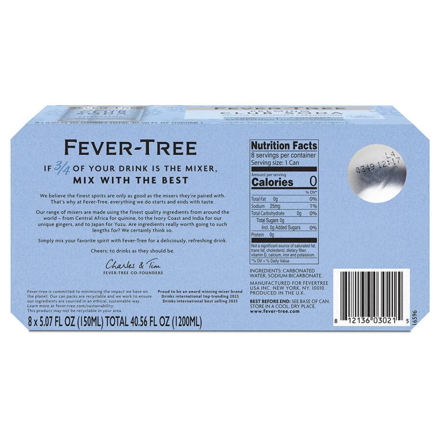 Fever-Tree Club Soda - Premium Mixer - Naturally Sourced Ingredients - 5.07 fl oz Cans - Pack of 8