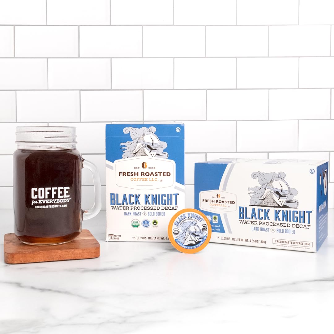Fresh Roasted Coffee Organic Black Knight Decaf K-Cup Pods Dark Roast 72 Count