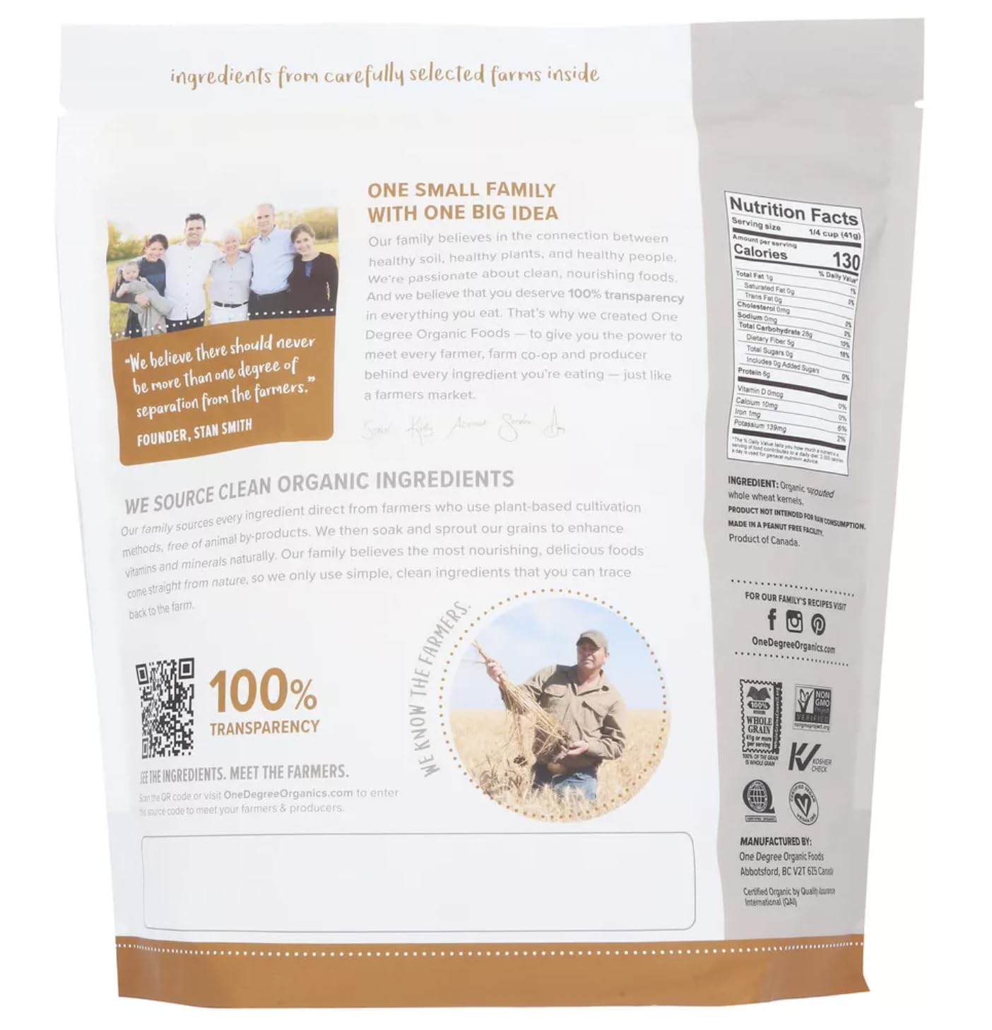 One Degree Organic Foods Sprouted Whole Wheat Flour 5lb - Organic, Non-GMO, Vegan, Plant-Based Baking Flour - Ideal for Bread, M