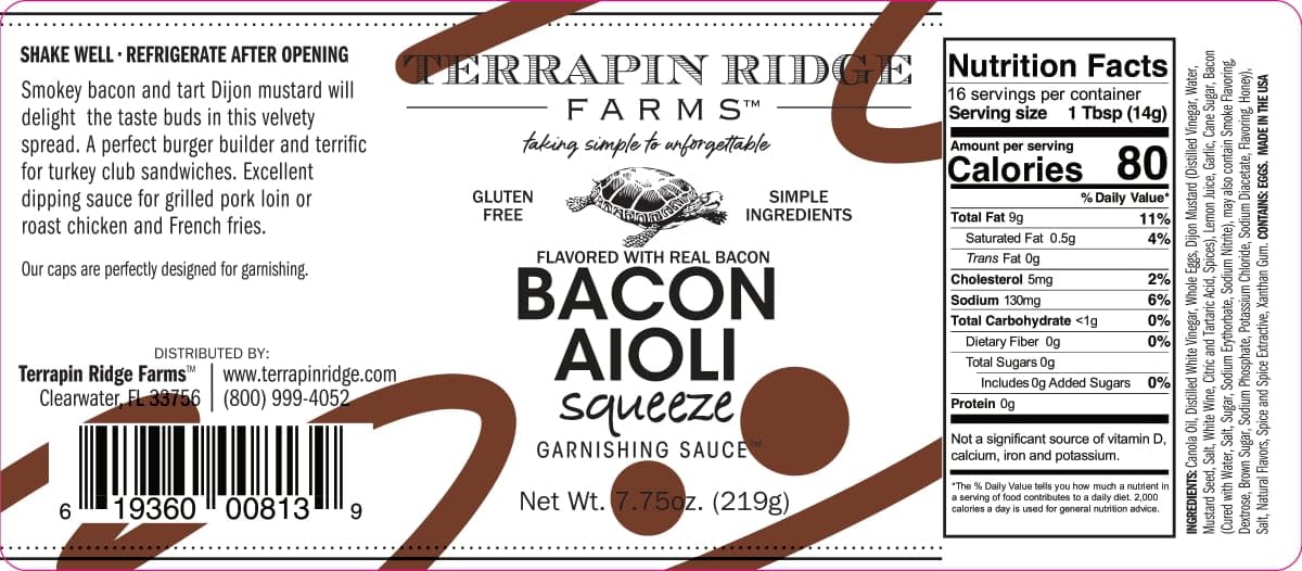 Terrapin Ridge Farms Bacon Aioli - One 7.75 Ounce Squeeze Bottle